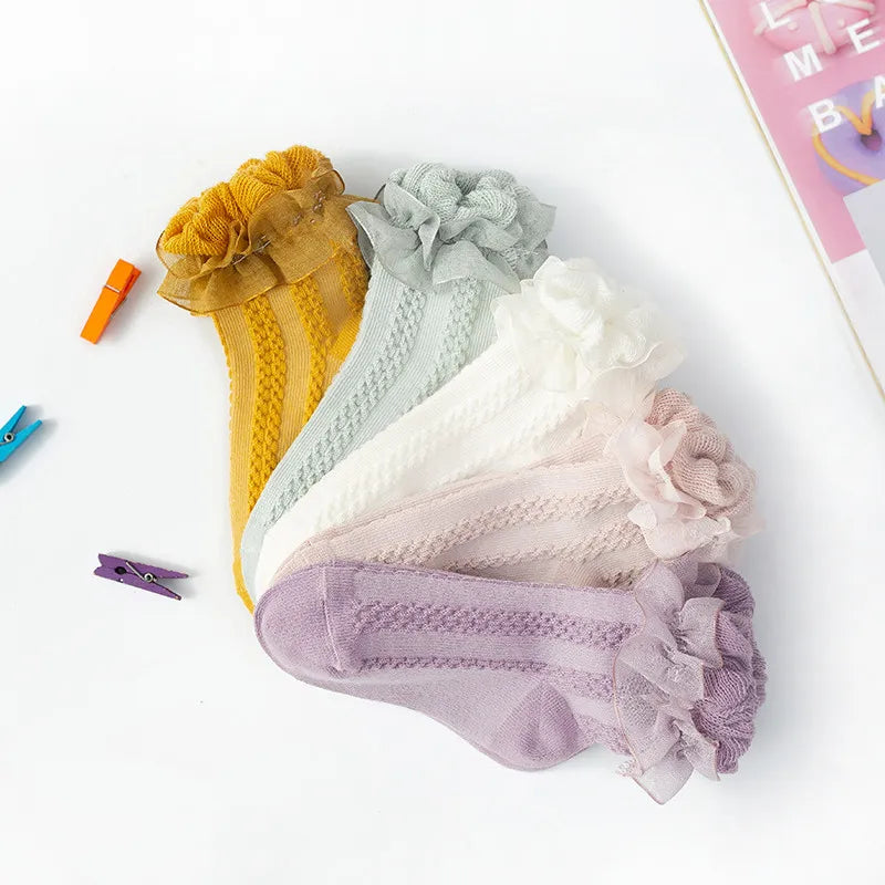 1-5Yrs Cute Baby Kids Girls Ruffles Lace Princess Boat Socks Cotton Socks Toddler Newborn Baby Non-slip Floor Socks